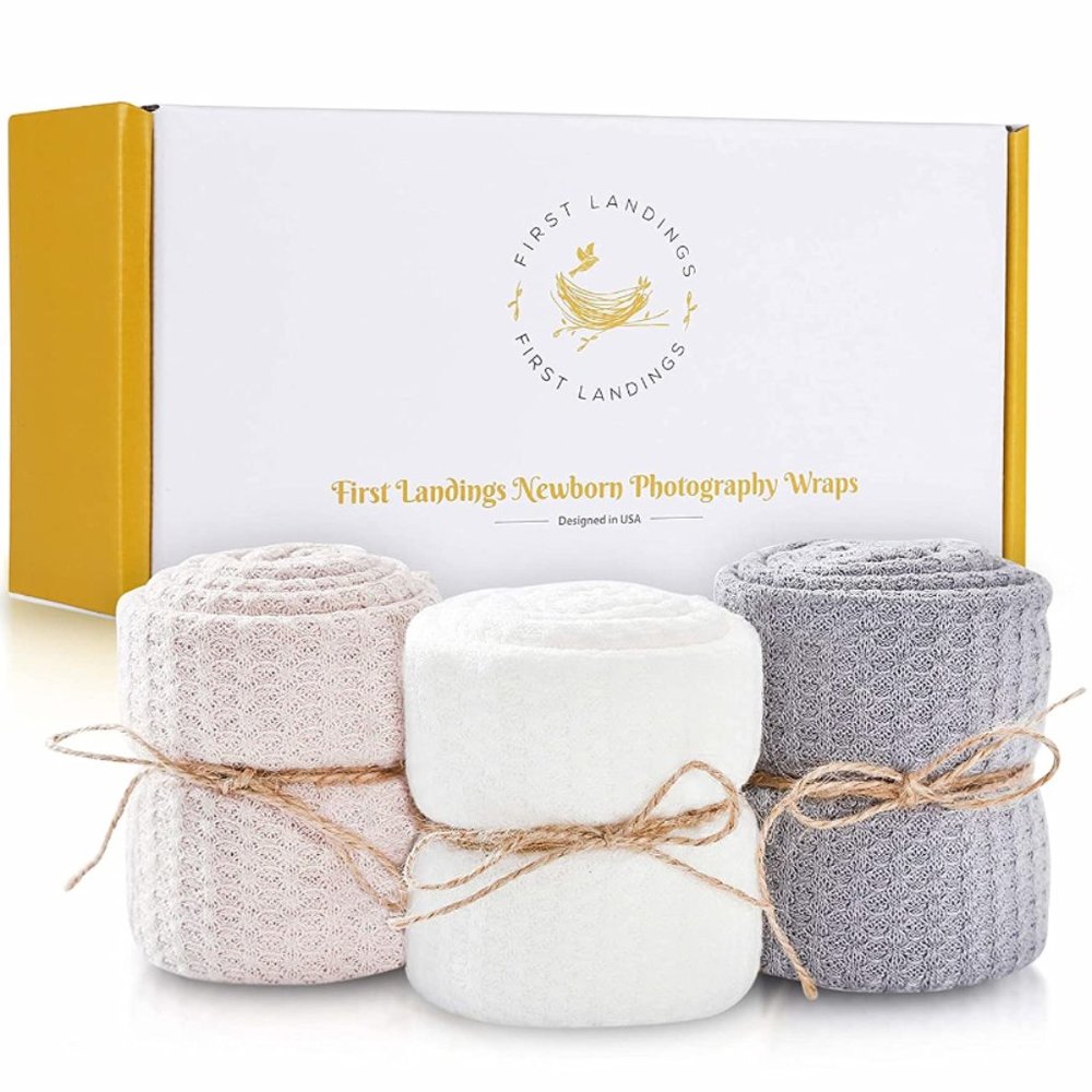 First Landings Baby Wrap - Set of 3 Premium Knit Wraps - Newborn Photography Pro